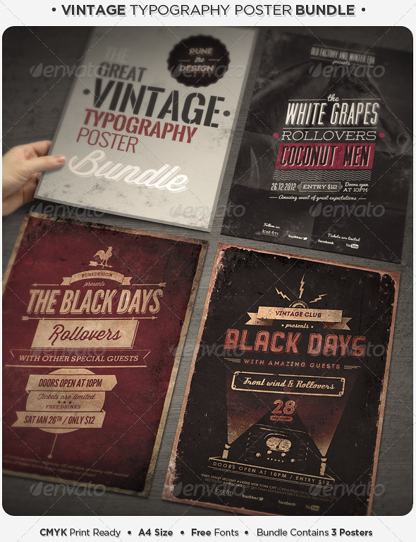 Vintage Typography Poster Bundle - Concerts Events