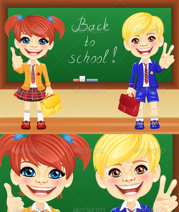 GraphicRiver Vector Schoolchildren near Blackboard 4175200 GraphicRiver Vector Schoolchildren near Blackboard 4175200