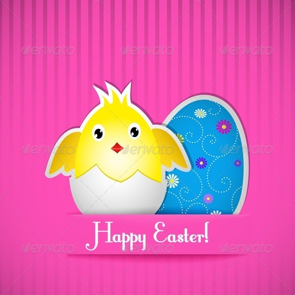 Easter Card With Chicken and Egg - Miscellaneous Seasons/Holidays