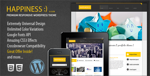 Happiness Premium Responsive WordPress Theme - Business Corporate