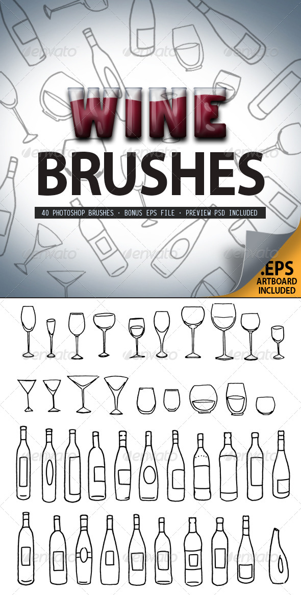 GraphicRiver Wine Glass & Bottle Brush Set 4115368 GraphicRiver Wine Glass & Bottle Brush Set 4115368