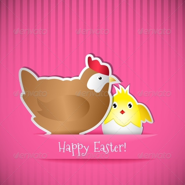 Easter Card With Chicken And Chick - Miscellaneous Seasons/Holidays