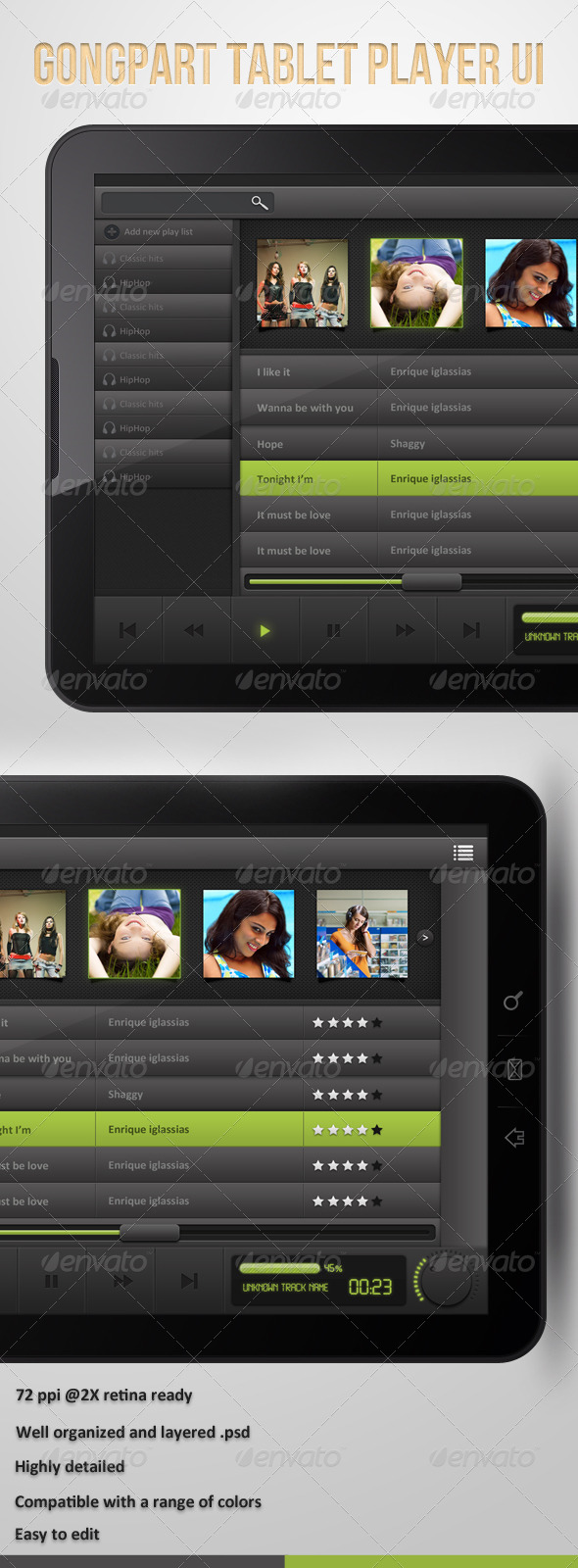 Gongpart : Tablet Player UI - User Interfaces Web Elements