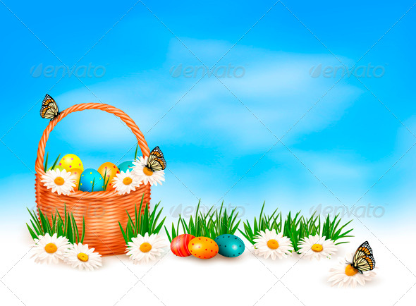 GraphicRiver Easter Background with Easter Eggs in Basket 4216224 GraphicRiver Easter Background with Easter Eggs in Basket 4216224