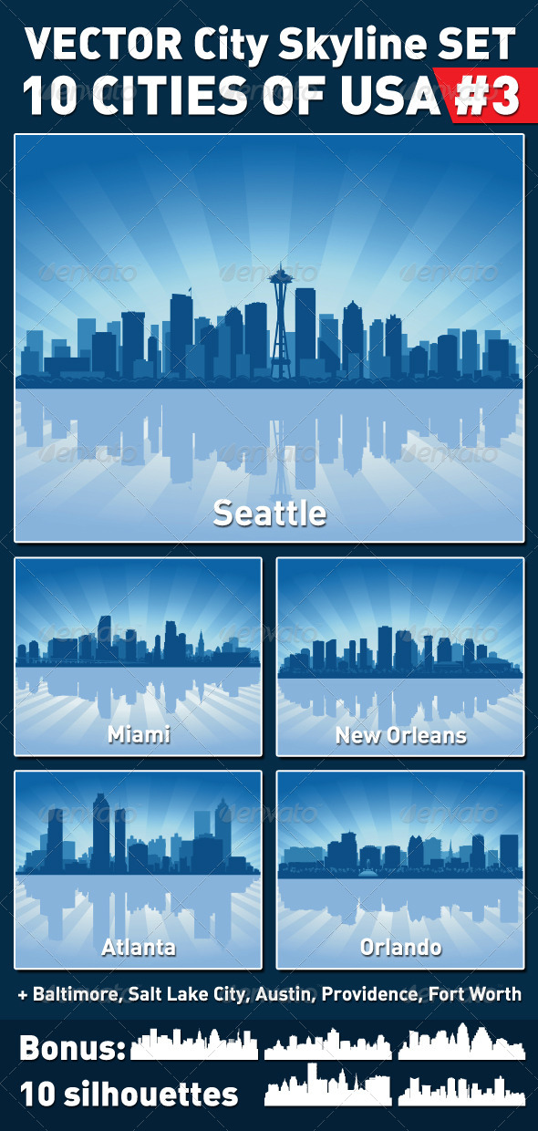 GraphicRiver Vector City Skyline Set USA #3 4229567 GraphicRiver Vector City Skyline Set USA #3 4229567