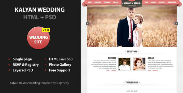 Kalyan One page HTML5 Wedding Template - Events Entertainment