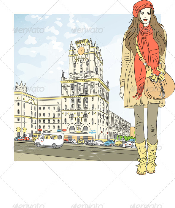 GraphicRiver Vector Sketch of a Girl in the City-Center 4235543 GraphicRiver Vector Sketch of a Girl in the City-Center 4235543