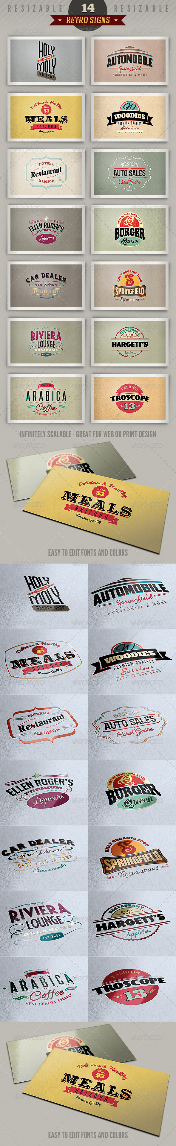 14 Retro Signs or Banners Vol.3 - Badges & Stickers Web Elements