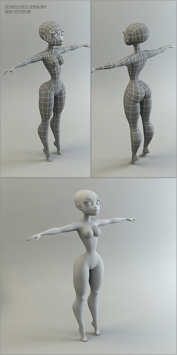 Base Mesh Cartoon Girl - 3DOcean Item for Sale