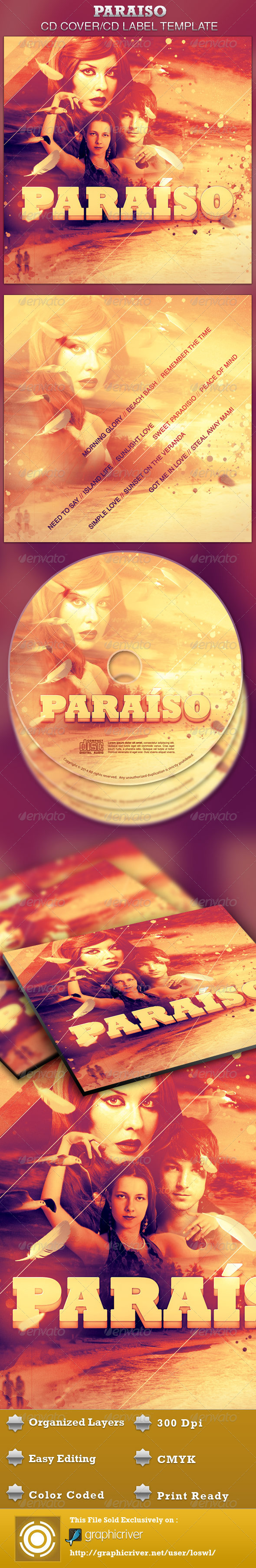 Paraiso CD Artwork Template - CD & DVD artwork Print Templates