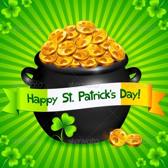 GraphicRiver Black Pot of Leprechauns Gold with Lucky Clovers 4281686 GraphicRiver Black Pot of Leprechauns Gold with Lucky Clovers 4281686