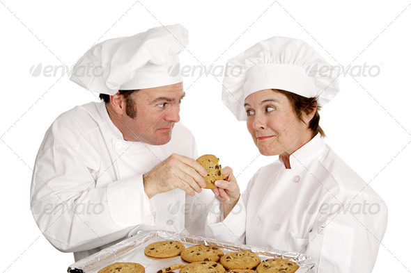 Chefs Fight for Cookie - Stock Photo - Images