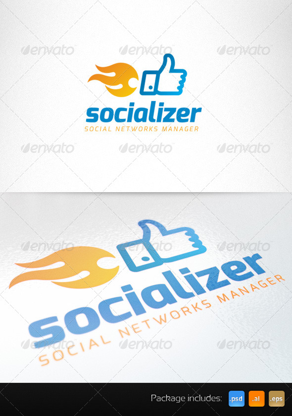 Social Media Thumb Up Fire Creative Logo - Symbols Logo Templates