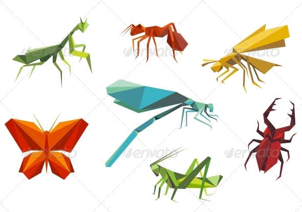 GraphicRiver Insects Set in Origami Style 4317394 GraphicRiver Insects Set in Origami Style 4317394