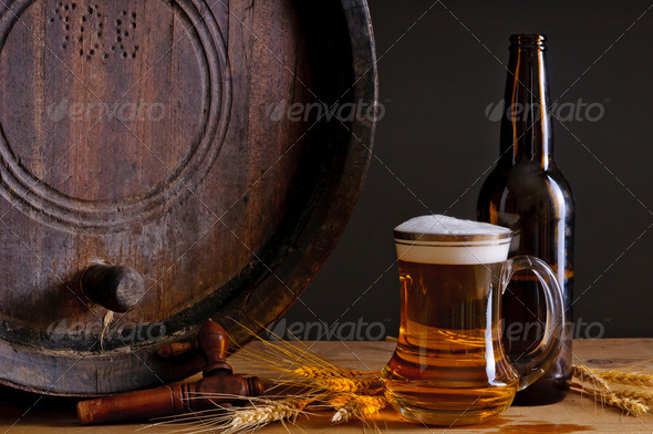 Beer and wooden barrel