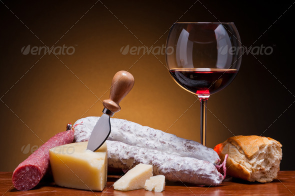 salami, cheese and wine