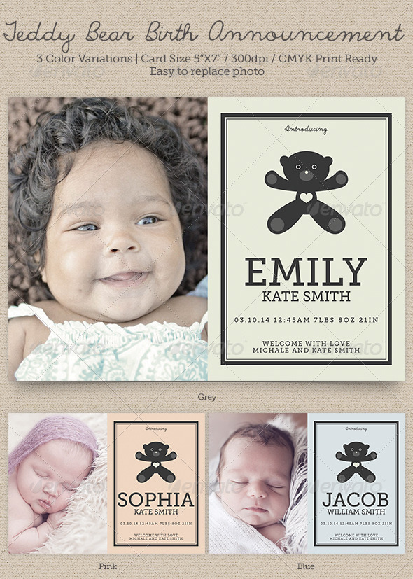 GraphicRiver Teddy Bear Birth Announcement Card Template 4335815 GraphicRiver Teddy Bear Birth Announcement Card Template 4335815