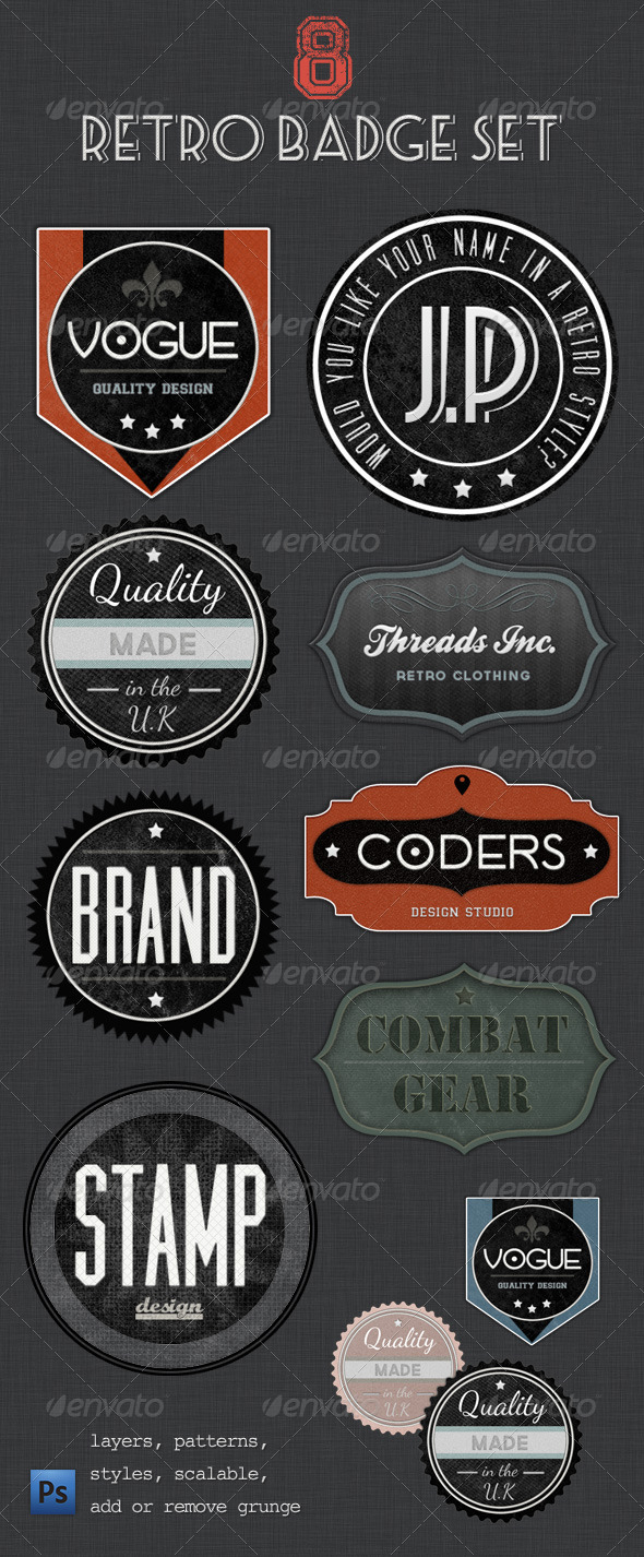 Retro Badges - Faded Vintage Labels - Badges & Stickers Web Elements