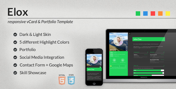 Elox - Responsive vCard & Portfolio Template - Virtual Business Card Personal