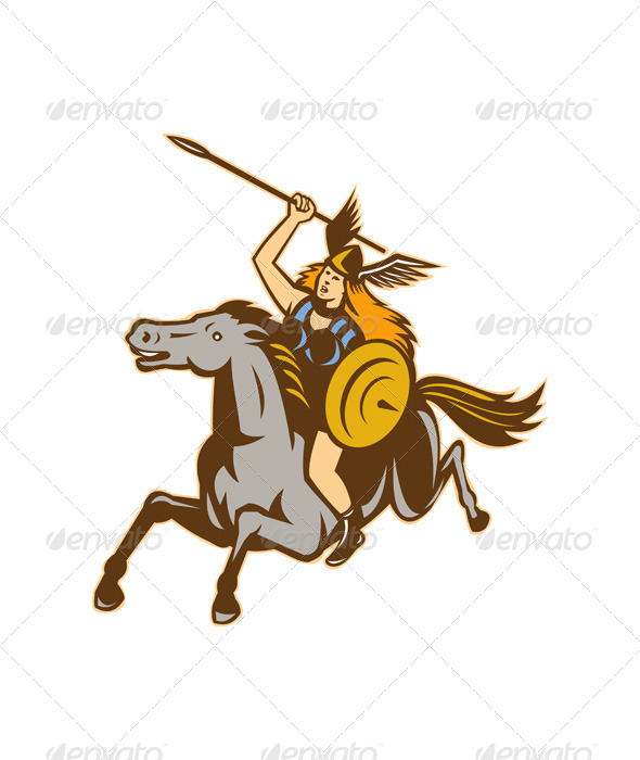GraphicRiver Valkyrie Riding Horse Retro 4344980 GraphicRiver Valkyrie Riding Horse Retro 4344980