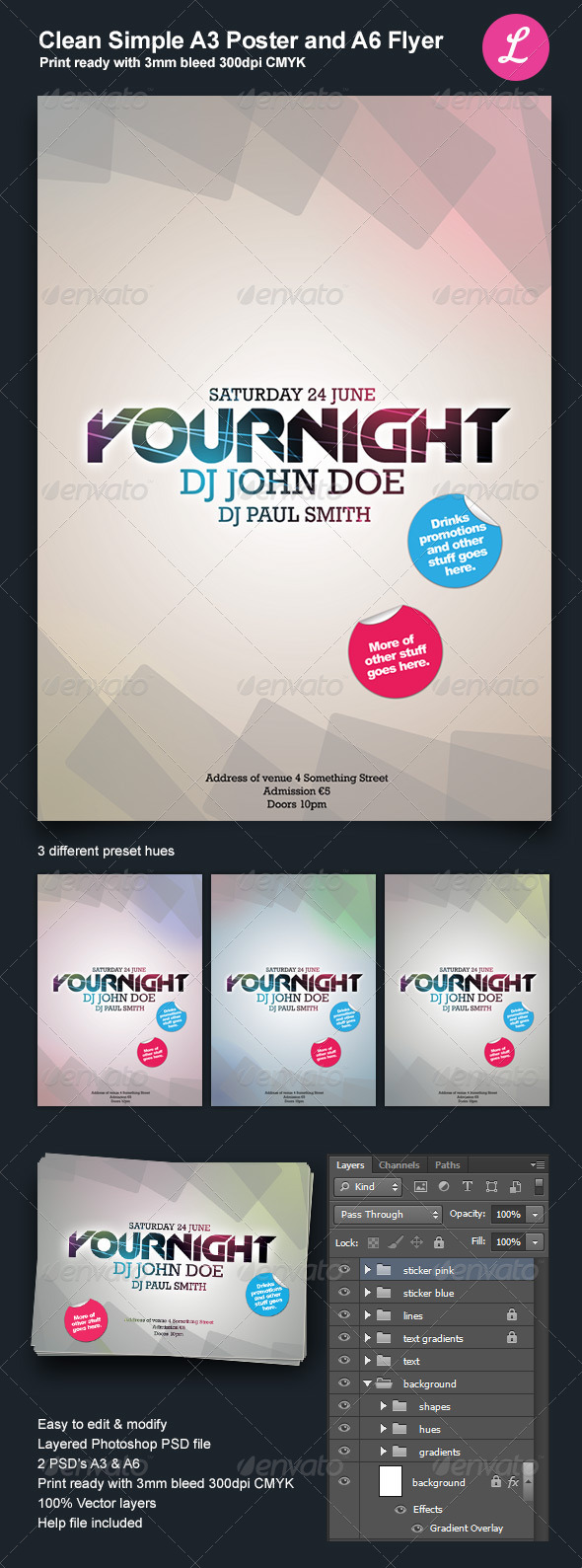 Clean Simple A3 Poster and A6 Flyer - Clubs & Parties Events