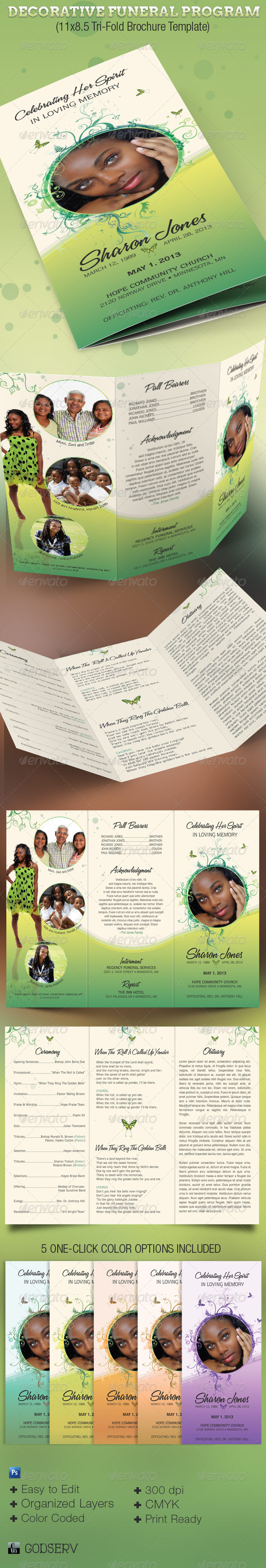 Decorative Tri-Fold Funeral Program - Informational Brochures