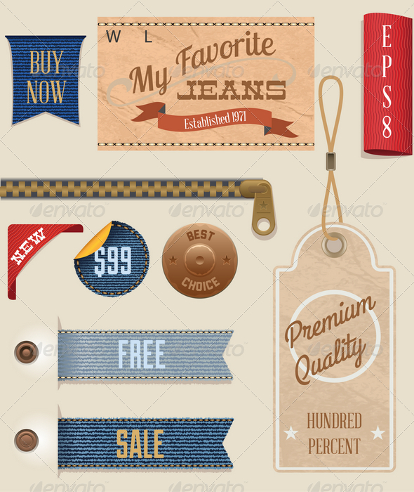 GraphicRiver Jeans Labels and Tags Set 4361741 GraphicRiver Jeans Labels and Tags Set 4361741