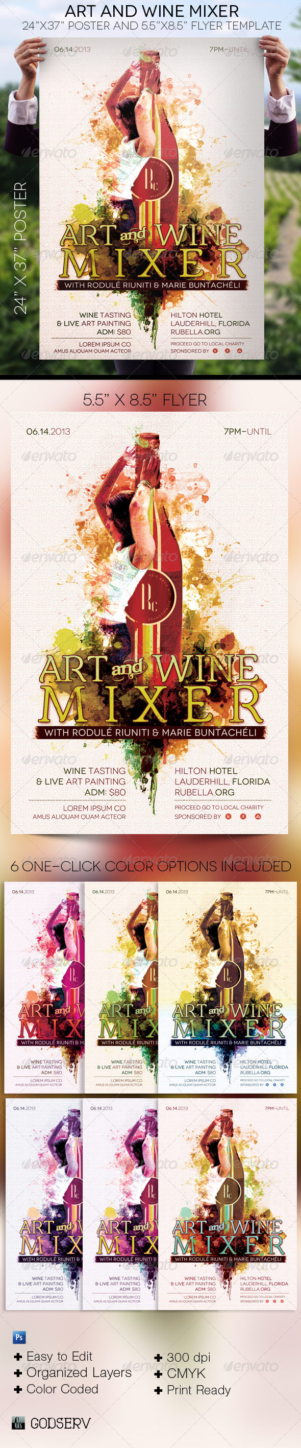 Art and Wine Mixer Poster and Flyer Template - Signage Print Templates
