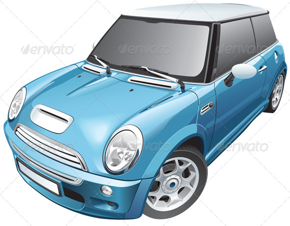 Blue Small Car - Vectors