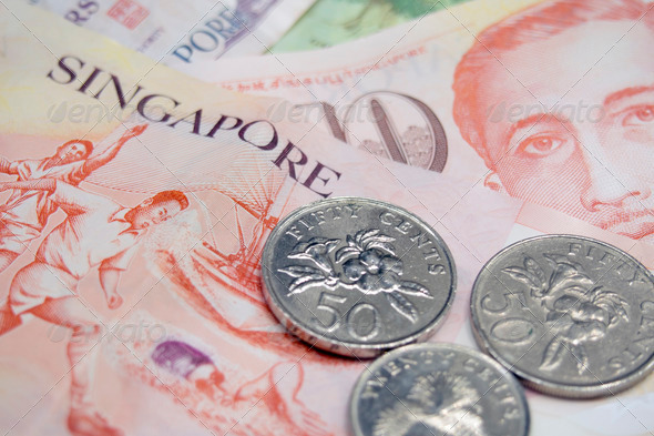 Singapore dollars and cents closeup