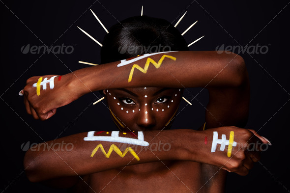 Tribal face and arms hands - Stock Photo - Images