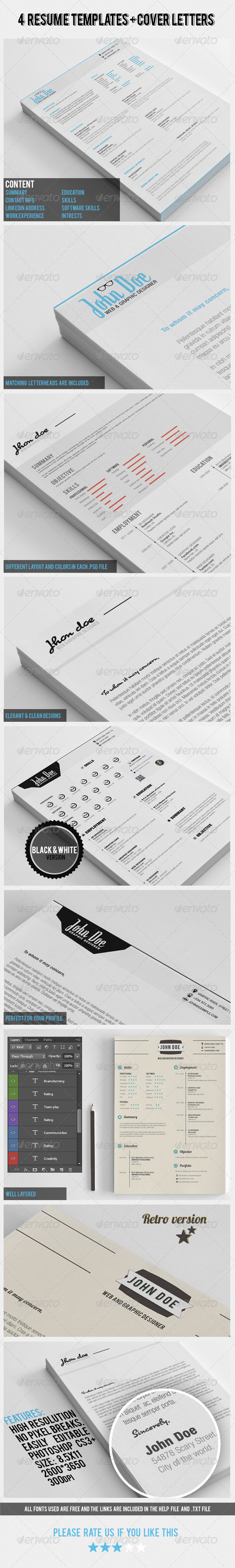 Resume Bundle (4 in 1) + Cover Letters - Resumes Stationery