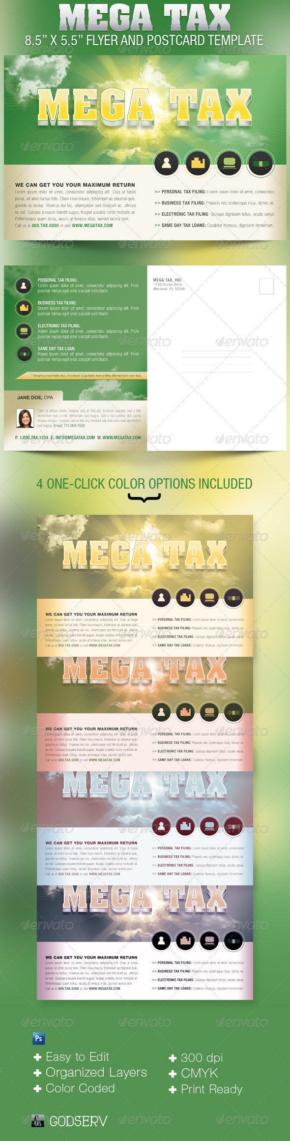 Mega Tax Flyer and Postcard Photoshop Template - Commerce Flyers