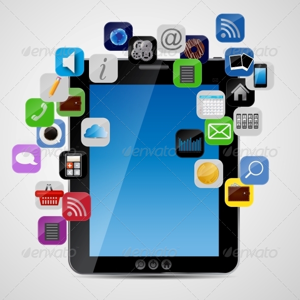 GraphicRiver Universal Design Tablet with App Icons Vector 4427429 GraphicRiver Universal Design Tablet with App Icons Vector 4427429