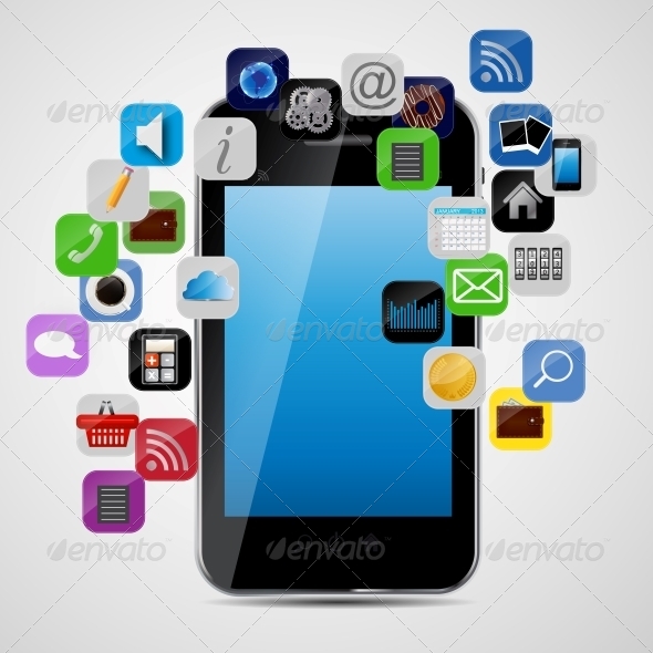 GraphicRiver Universal design phone with apps icons vector illu 4427431 GraphicRiver Universal design phone with apps icons vector illu 4427431