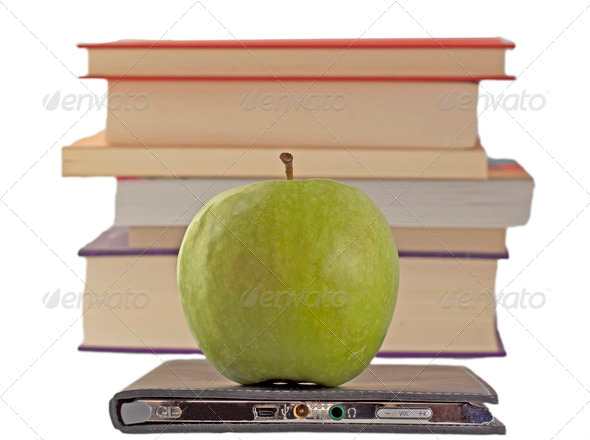 Apple and eBook - Stock Photo - Images