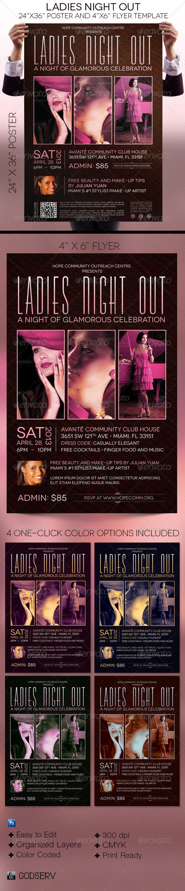 Ladies Night Out Poster and Flyer Template - Events Flyers