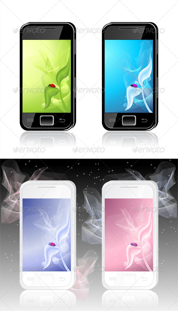 GraphicRiver Two Mobile Phones with Ladybird on Leaf 4453400 GraphicRiver Two Mobile Phones with Ladybird on Leaf 4453400