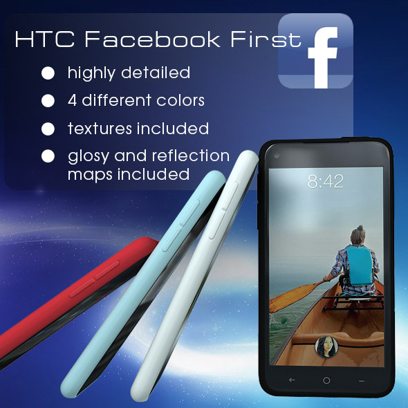 HTC First Facebok Phone 4 Colors - 3DOcean Item for Sale