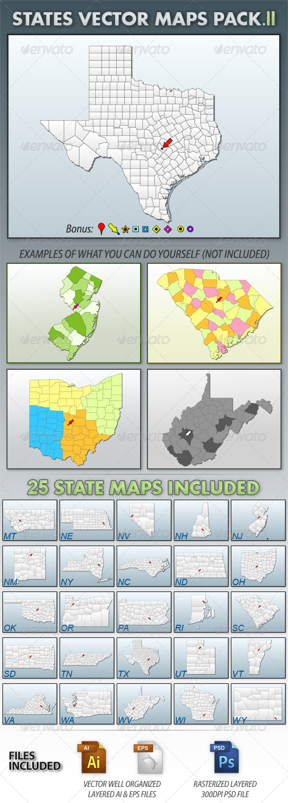 GraphicRiver United States Vector Maps Pack II 4475613 GraphicRiver United States Vector Maps Pack II 4475613