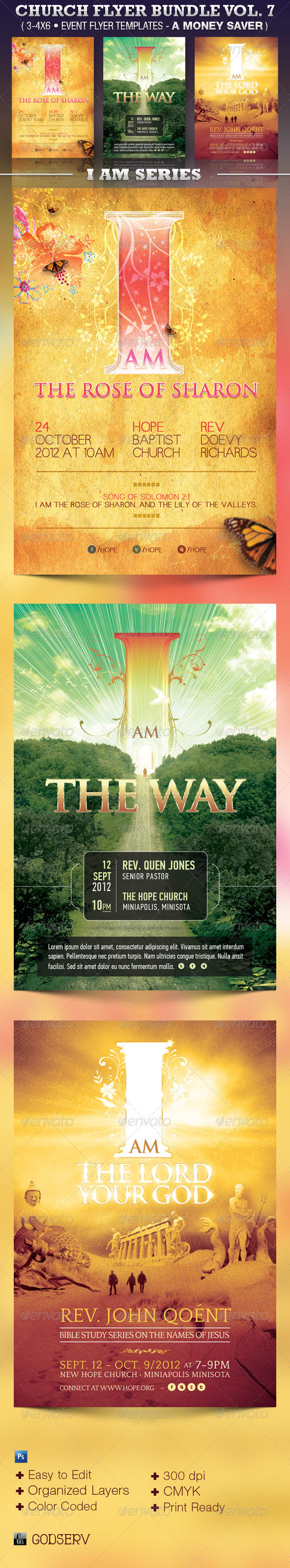 Church Flyer Template Bundle Vol 7 - I Am Series - Church Flyers
