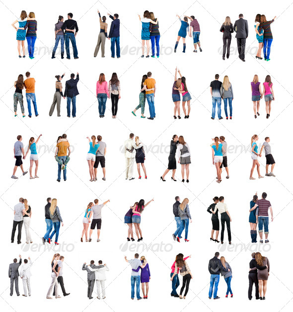 Collection "Back view young couple". - Stock Photo - Images