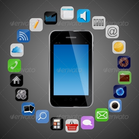 GraphicRiver Universal Design Phone with Apps Icons Vector 4535000 GraphicRiver Universal Design Phone with Apps Icons Vector 4535000