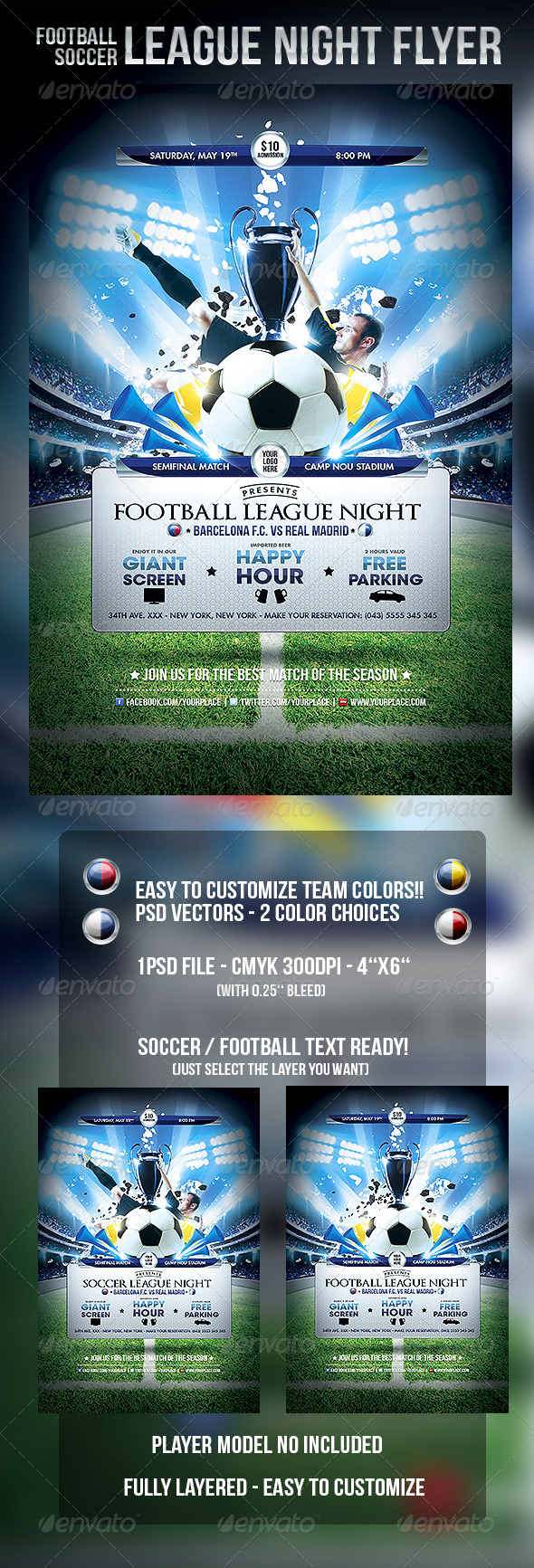 Football Soccer League Night Flyer Template - Clubs & Parties Events
