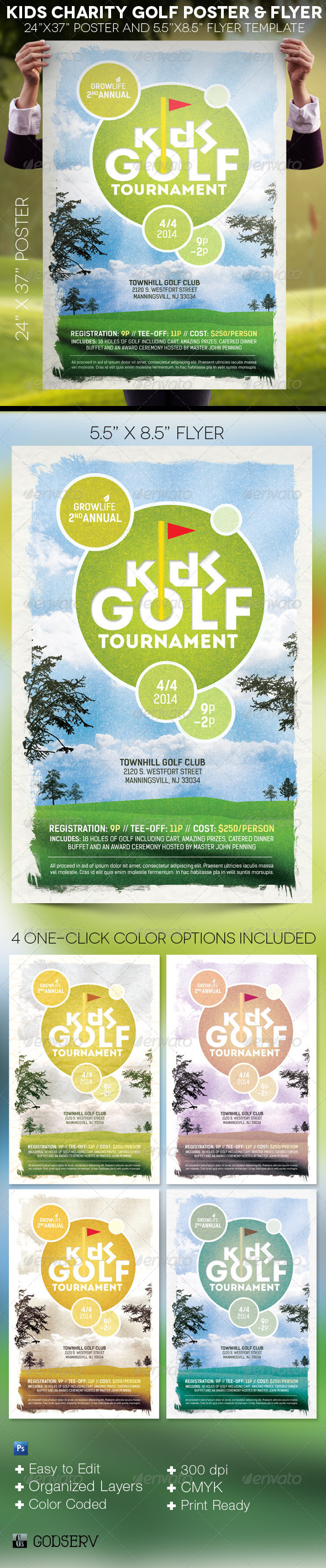 Kids Charity Golf Poster and Flyer Template - Events Flyers