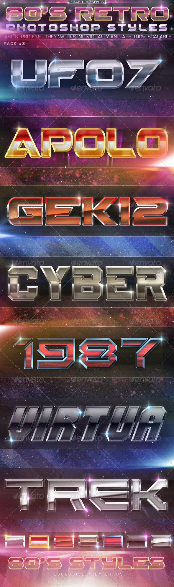 80's Retro Photoshop Styles Pack 3 - Styles Photoshop