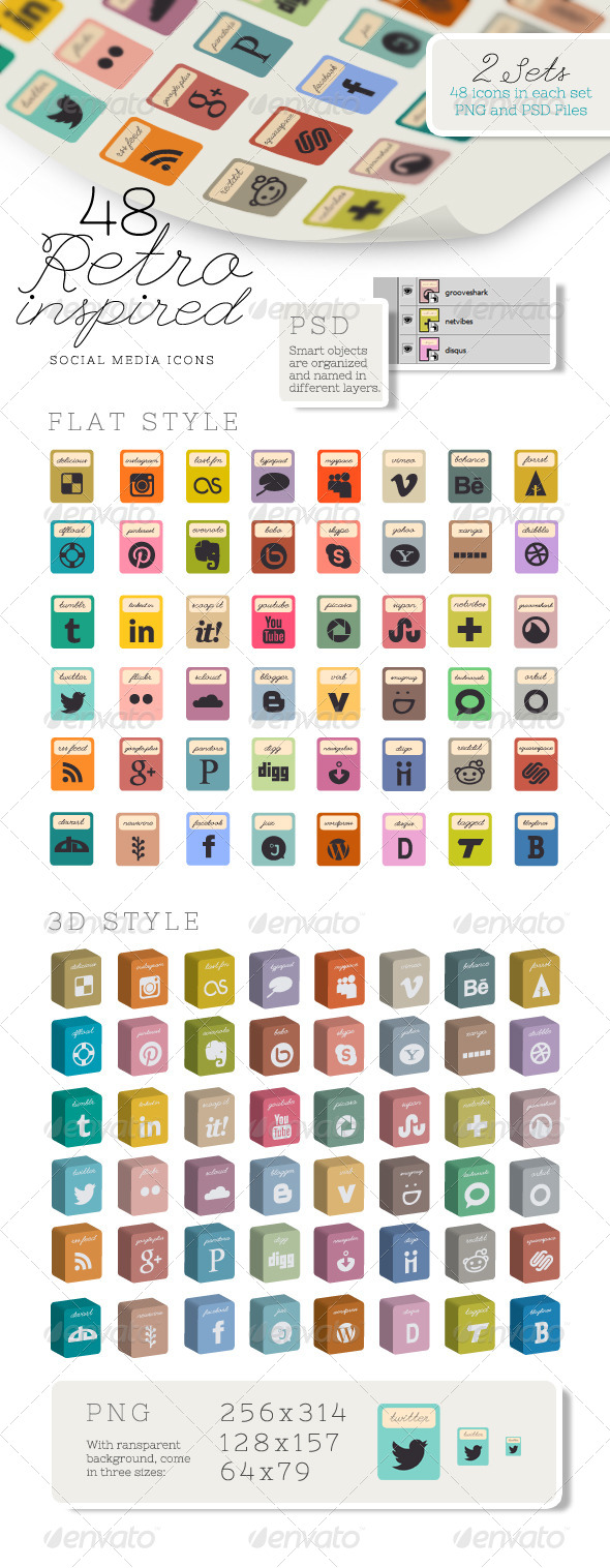 48 Retro Inspired Social Media Icons - Icons