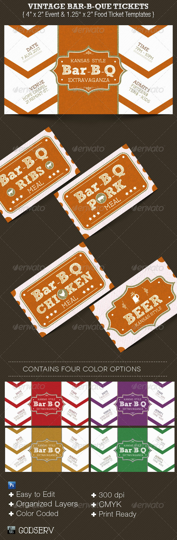 Vintage Bar-B-Que Ticket Template Set - Miscellaneous Print Templates