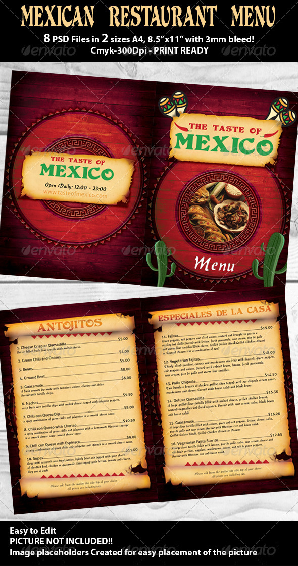 Mexican Restaurant Menu PSD Template - Food Menus Print Templates