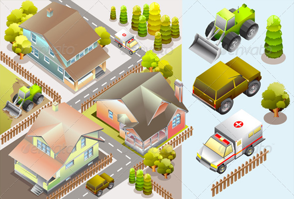 GraphicRiver Set of Building and Map Isometric 4586154 GraphicRiver Set of Building and Map Isometric 4586154